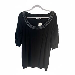 NWT Cato Elegant Black Women's Top with Embellished Neckline